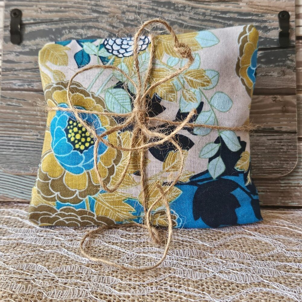 Handsewn Floral Sage & Gold Herbal Pillow - Choice of Blend